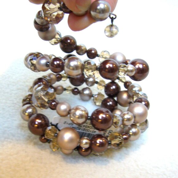 White House Black Market Beaded Gemstone Wrap Bracelet Gold / Bronze - Picture 4 of 4